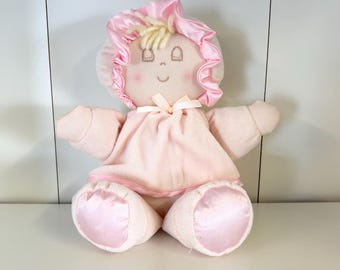 Genius Babies Baby Doll Plush Lovey Sewn Sleeping Eyes Pink Cloth Satin Trim
