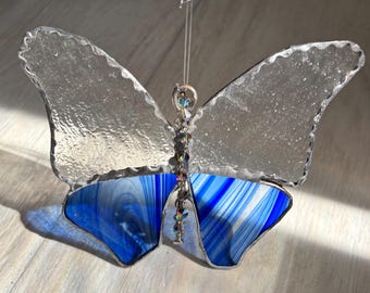 Aurora Borealis Crystals Stained Glass Butterfly Suncatcher