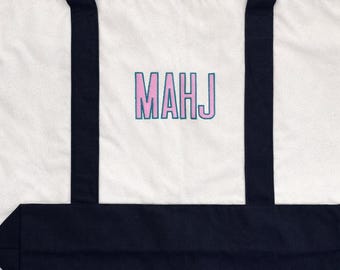 Bolsa Tote Mahjong Personalizada com Bordado Personalizado, Essencial para o Dia a Dia, com Zíper, Design Estruturado, Algodão, Tamanho Grande