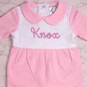 Personalized Baby Romper Newborn Girl Coming Home Outfit Pink Embroidered Onesie Cotton Infant Bodysuit Custom Sleeper Peter Pan Collar