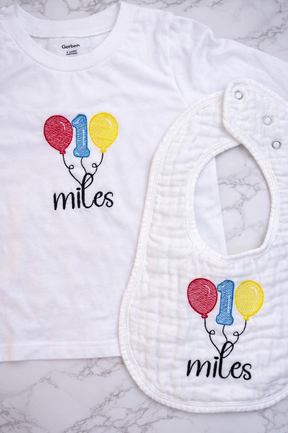 Personalized First Birthday Outfit: Custom Name Cotton Bib and Shirt