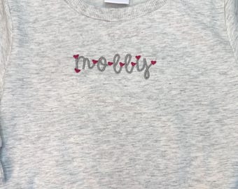 Personalized Toddler Sweatshirt Heart Embroidery Custom Name Valentine Gift Baby Clothing Lightweight Pullover Gray Crewneck Monogram Design