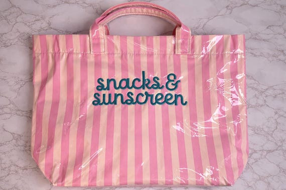 Tote Bag Summer Tote Bag Personalized Beach Carrier Travel Accessory Mom Gift Teacher Appreciation Custom Monogram Vinyl Purse Pink Cream