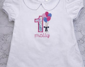 Birthday Dress White Collar Peter Pan Outfit Cotton Celebration Number One Customizable Girl Clothing Embroidered Balloon Floral Ages 1-5