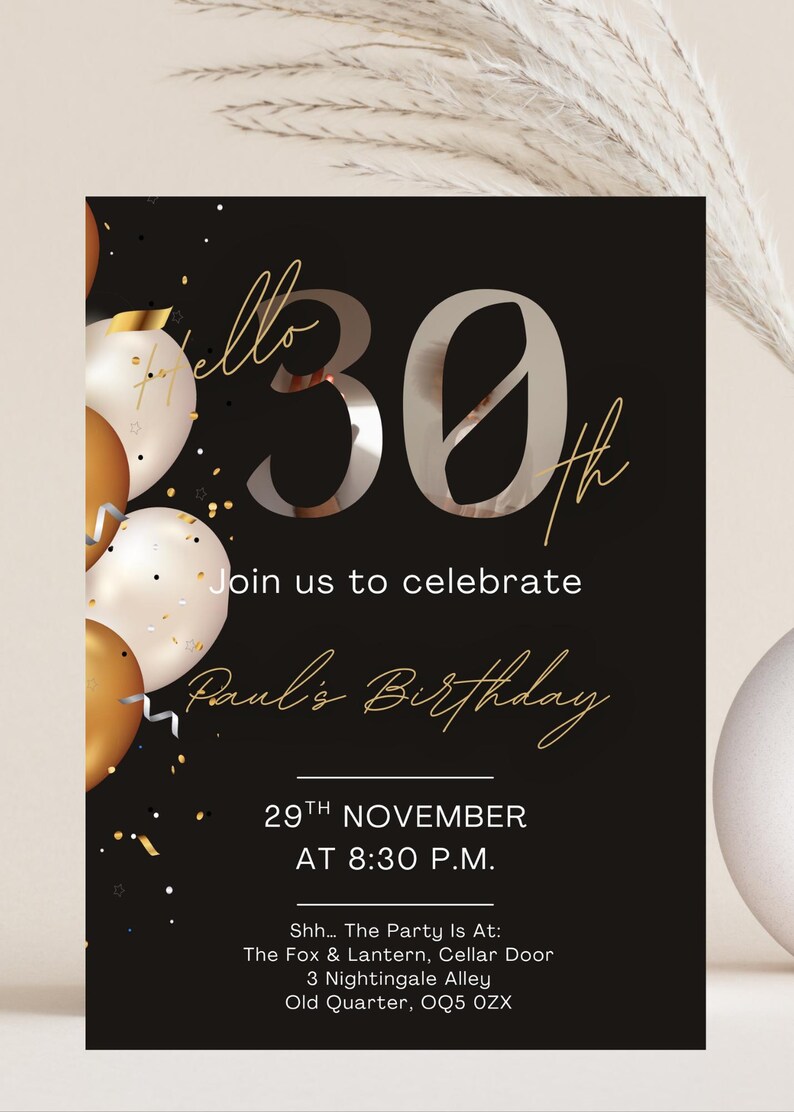 Editable 30th Birthday Invitation – Digital Canva Template, Instant ...