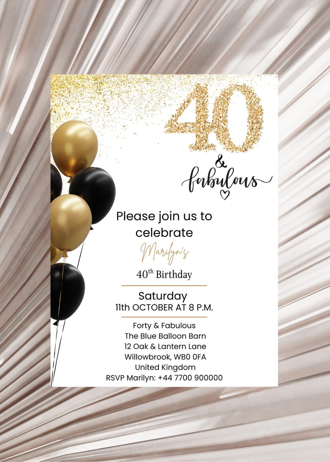 Editable 40th Birthday Invitation – Digital Canva Template, Instant ...