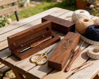 Personalized Rosewood Crochet Hook Set – Custom Engraved Name,Handmade Wooden Crochet Hook with Walnut Gift Box,Gift for Mom,Wife,Knitter