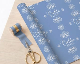 Papel de regalo azul Cielito Lindo para baby shower / Papel de regalo para niño