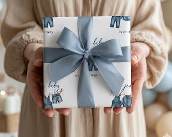 Papel de regalo para baby shower con diseño de mezclilla azul / Papel de regalo de mezclilla con diseño de acuarela