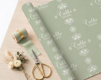 Papel de regalo floral para baby shower Cielito Lindo / Sprinkles con temática floral española en verde jade