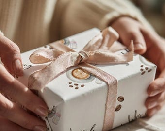 Papel de regalo "Un bebé está en camino" / Papel de regalo para amantes del café / Baby shower de niña