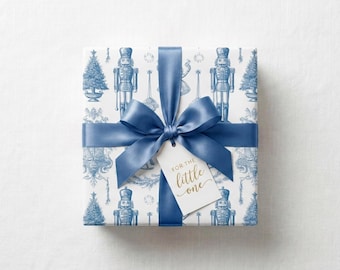 Papel de regalo Cascanueces con estampado Toile azul: Papel de regalo navideño