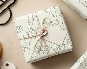 Papel de regalo floral verde salvia / Elegante papel de regalo para bodas y baby showers