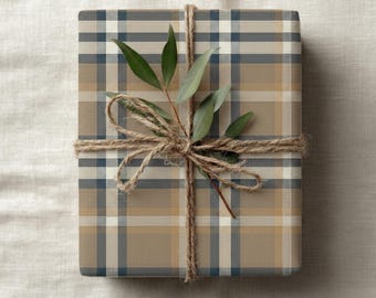 Papel de regalo a cuadros marrones / Rollo de papel de regalo de tartán