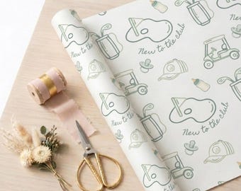 Nuevo en el club Papel de regalo / Fiesta de bienvenida para bebé con temática de golf / Baby shower para niño