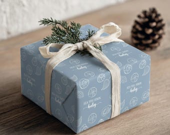 Papel de regalo para baby shower con conchas marinas / Estampado náutico costero