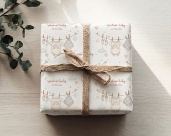 Papel de regalo para bebé con diseño de arcoíris de acuarela / Papel de regalo para baby shower