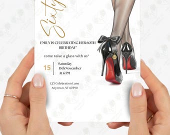 Invitación de 60 cumpleaños – Elegante invitación digital – Plantilla de tacones altos A6 + teléfono – Fiesta de cumpleaños de lujo para adultos – Magic Drops Studio