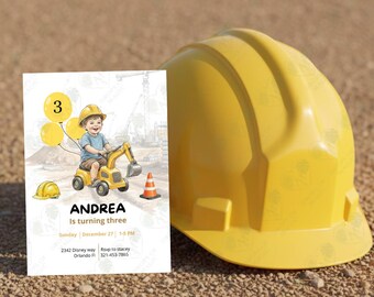 Invitación de cumpleaños con temática de construcción • Fiesta infantil con excavadora • Plantilla editable • Invitación digital de cumpleaños para niños
