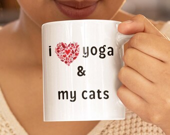 Yoga & Katzenmama Kaffeebecher, Geschenk für Katzenliebhaber, Meditationstasse