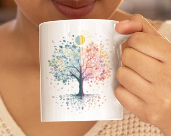 Livets träd kaffemugg, färgglad andlig kopp, gåva för yogaälskare