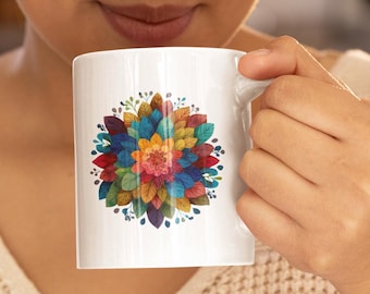 Floral Mandala Yoga Mug, Yoga Coffee Cup, Meditation Gift