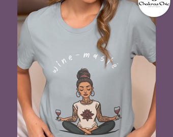 Camiseta de yoga y vino, camiseta de meditación, camiseta divertida de yoga, regalo para yoguis, camiseta para amantes del vino