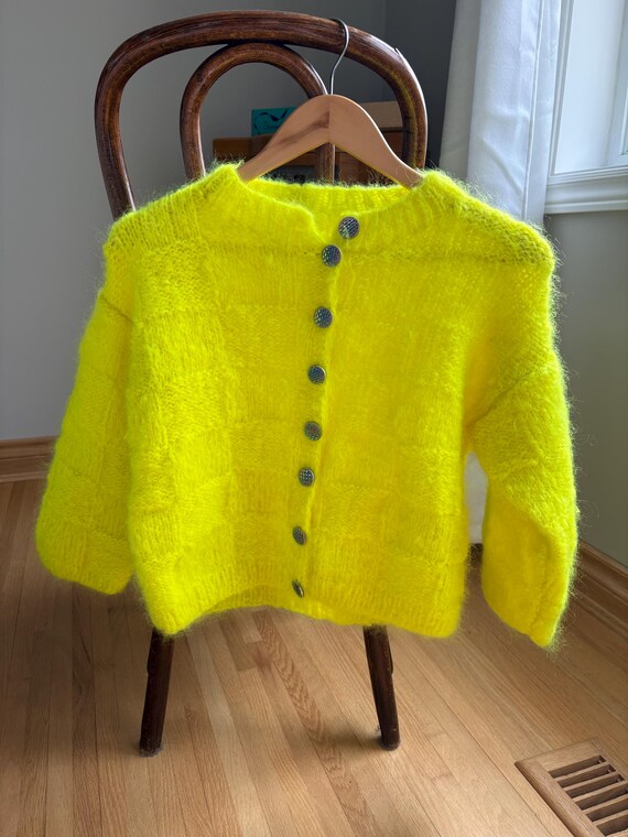 Yellow Mohair Knit Cardigan - Etsy Canada