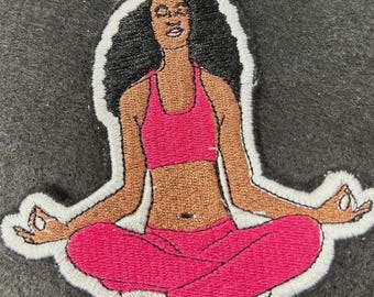 Patch bordado para menina negra | Patch para passar a ferro para ioga | Patch para mochila | Patch para costura | Patch para jaqueta