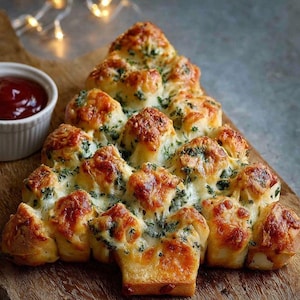 Cheesy Weihnachtsbaumbrot Rezept PDF | Auseinanderziehbarer Urlaub Aperitif | Einfache festliche Backanleitung