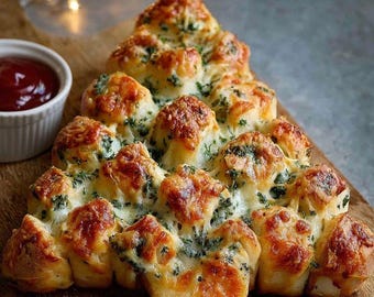 Cheesy Weihnachtsbaumbrot Rezept PDF | Auseinanderziehbarer Urlaub Aperitif | Einfache festliche Backanleitung