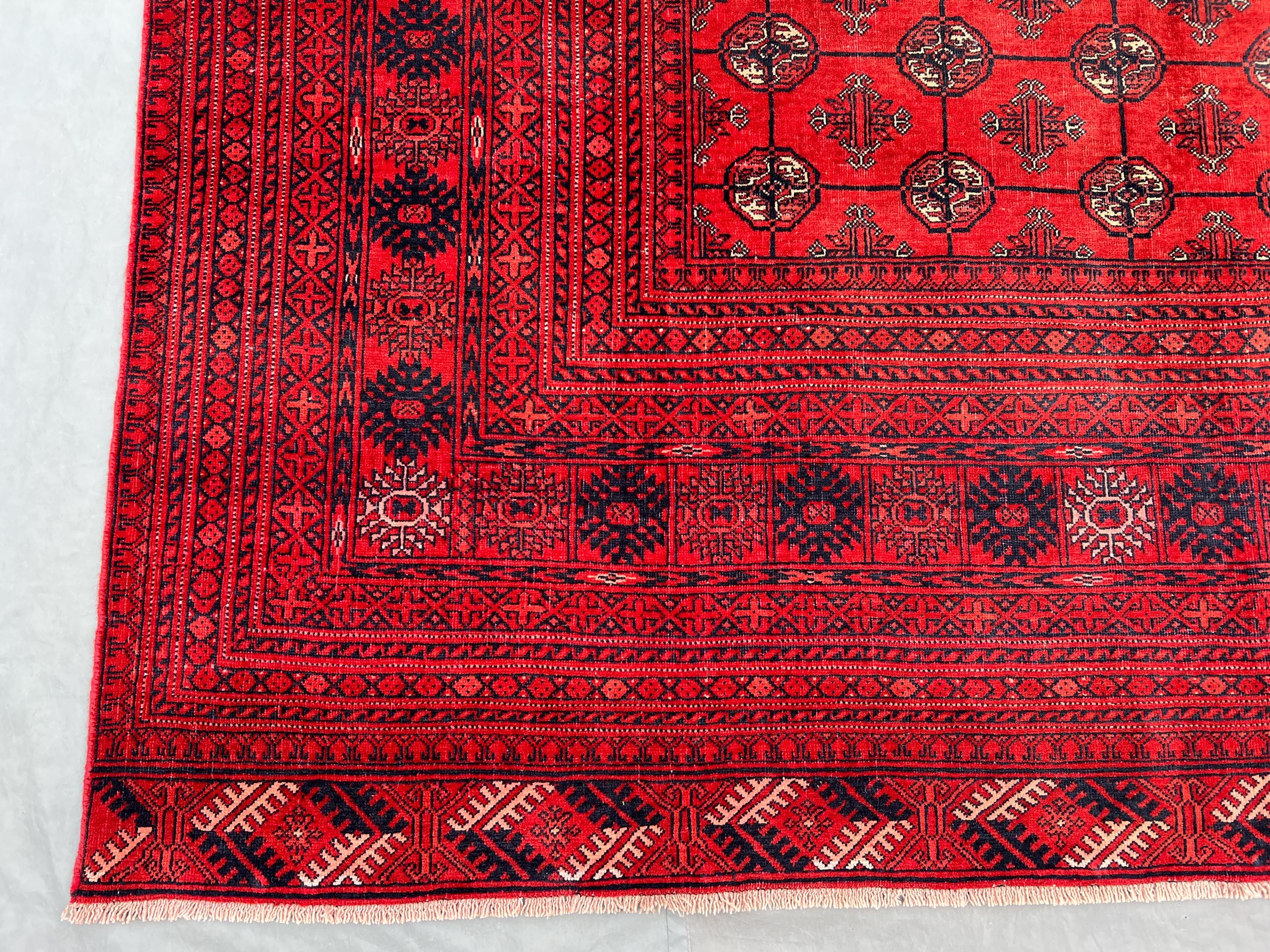 Handknotted Antique Afghan Turkmen Wool Rug - Bukhara Design, 6.4