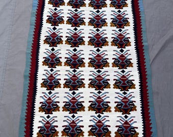 3x4.7 ft Vintage Turkish Handwoven Kilim Flat Weave Rug, Tribal Geometric Design, Boho Area Carpet, Rustic Wall Decor Accent kitchen decor