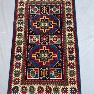 2,4 x 3,10 ft handgemaakt vintage Turks wollen tapijt, hariz-patroon, klein vloerkleed, woonkamer, keuken, hal, kantoortafelkleed, cadeau-idee