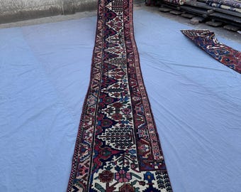 1'8" x 16'7" Handmade Caucasian Antique Persian-Style Runner Rug, Wool, Hallway Rug, Traditional Design, Handwoven, Vintage Home Decor