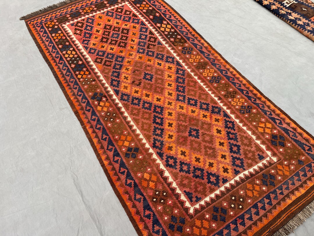 Vintage Handmade Afghan Kilim 3.3x6.6ft Faded Terracotta Peach
