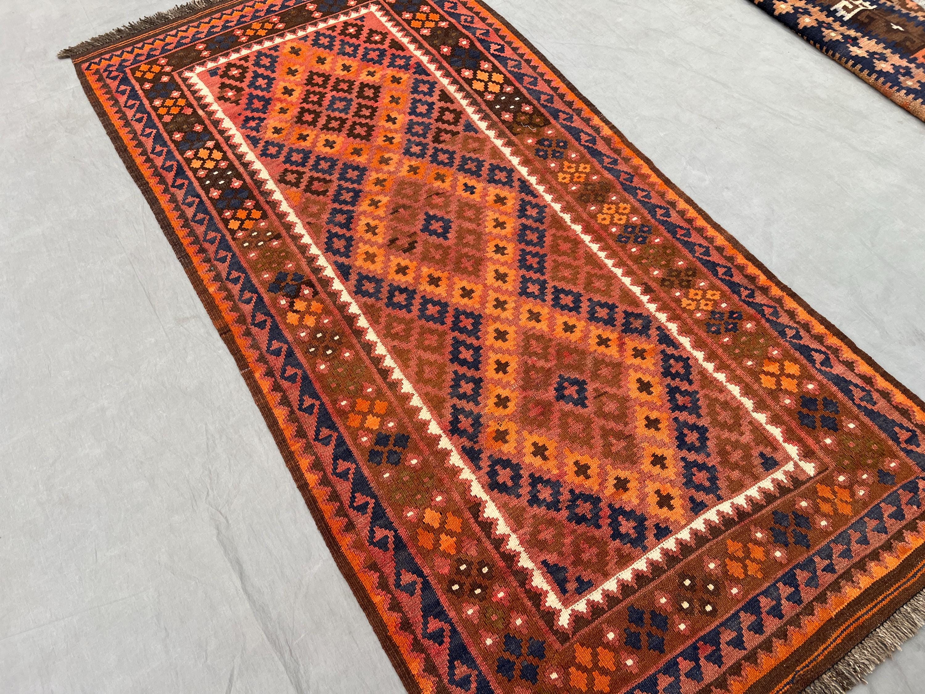 Vintage Handmade Afghan Kilim 3.3x6.6ft Faded Terracotta Peach