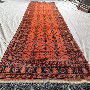Vintage Afghaanse wollen loper tapijt 2,9 x 9,9 Bashir ontwerp Ft handgeknoopte wol oranje tribal hal tapijt Boho keuken hal tapijt decor