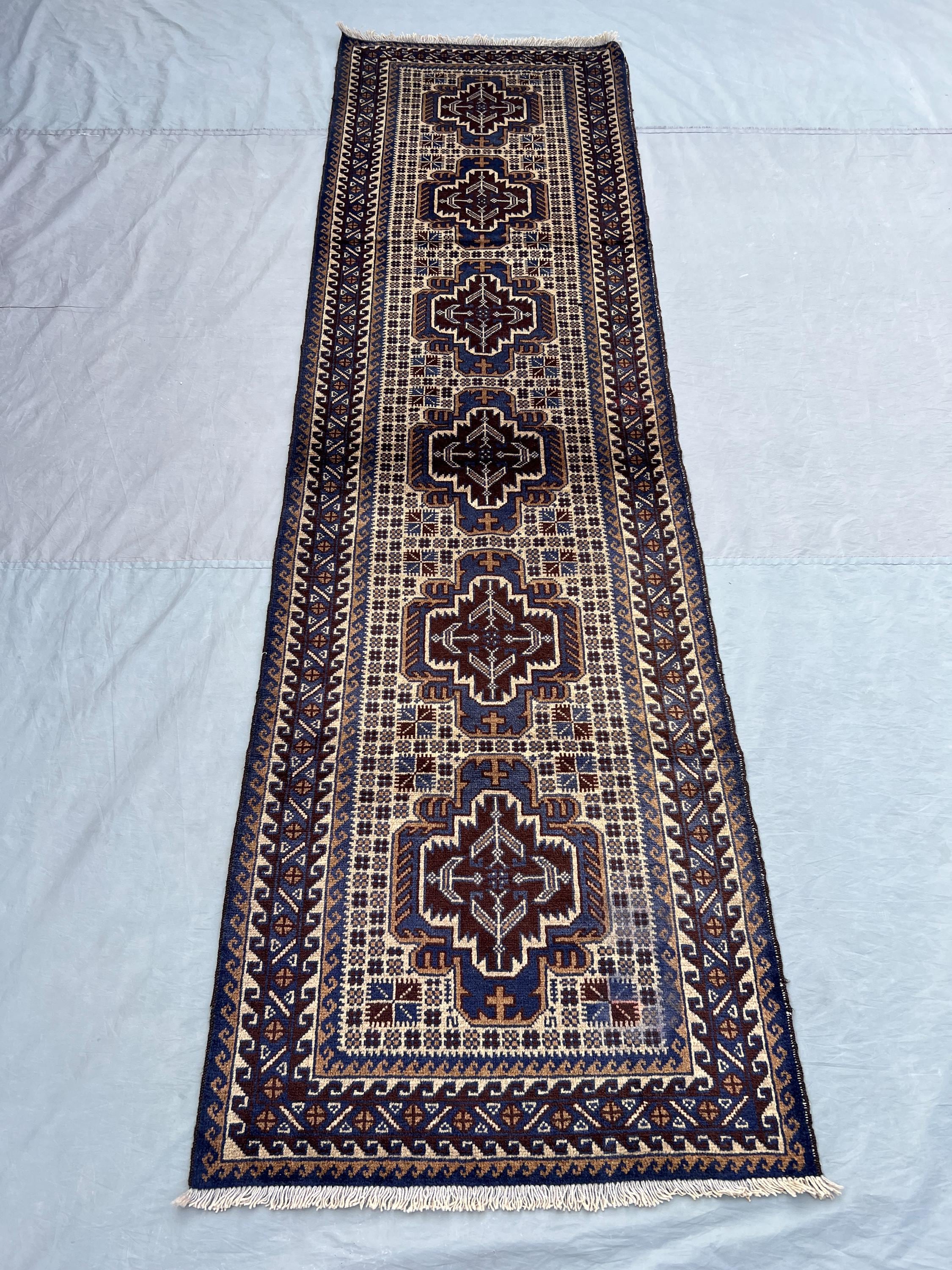 2.9 x 9.8フィート (88 x 300 cm) ハンドメイド アフガン バルーチ