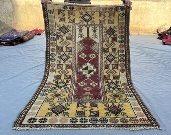 Handknotted 3x5 FT Turkish Wool Rug - Vintage Prayer Design with Intricate Patterns and Rich Colors Living Room Bedroom Accent Rug
