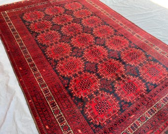 6.9x9.9 ft Handmade Vintage Afghan Kunduz Rug, Large Area Rug, Low Pile, Pattanis Gol Design, Luxury Living Room Decor, Tribal Boho Rug