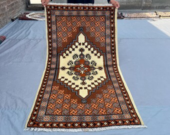 Ręcznie robiony dywan w stylu vintage, marokański, 5,1 x 2,11 stopy | Wełniany dywan w geometrycznym stylu plemiennym | Rzadki, kaukaski wzór, rustykalny wystrój domu w stylu boho