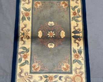 2x3 ft Handmade Chinese Silk Rug – Vintage Floral Design – Small Area Accent Rug for Entryway or Decorative Use Bide Side Rug Wool Rug