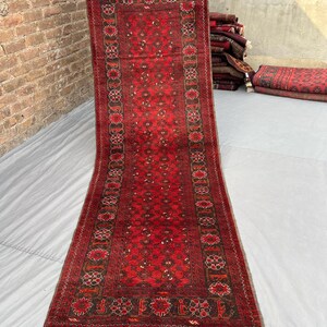 Vintage Turkmen Bashir Runner Rug, Hand-Knotted Wool, Geometric Diamond Pattern (3 x 9 ft) Hallway Runner Rug Kitchen Runner Rug Narrow Rug