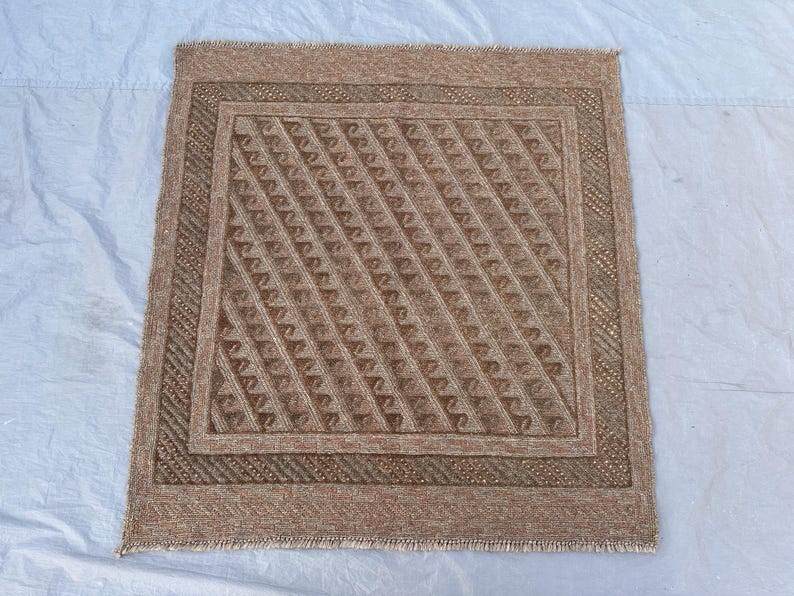 Vintage Terracotta Faded Rug 4x4 Ft - Warm Brown & Beige Tribal ...