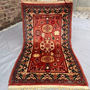 2x4.6 Ft Handmade Vintage Chinese Wool Rug Red Floral Oriental Rug Small Area Rug Entryway Kitchen Living Room Carpet Accent  Rug