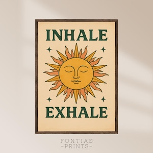Inhale Exhale Art Print – Boho Yoga & Meditation Wall Decor, Mindfulness Gift, Digital Download