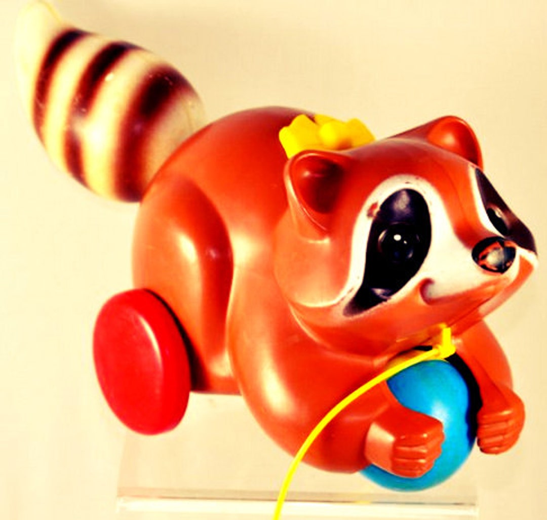 Vintage Fisher Price Raccoon Pull Toy Etsy