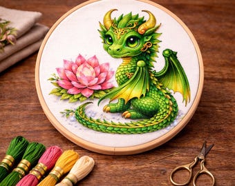 Cross Stitch Pattern Fantasy Green Dragon PDF