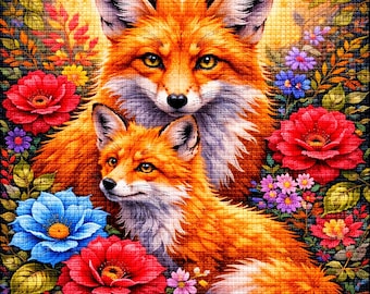Cross Stitch Pattern Fox Family PDF